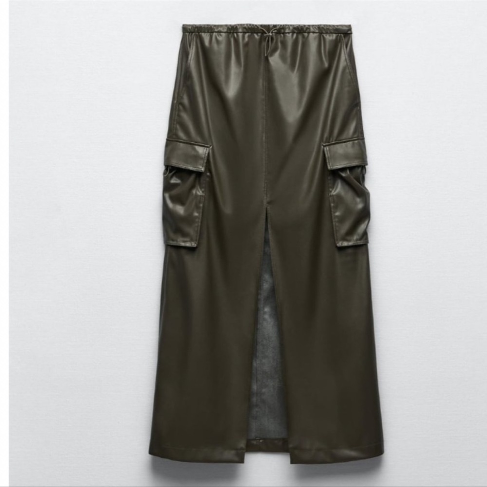 NWT ZARA FAUX LEATHER CARGO SKIRT ANTHRACITE GREY - Picture 5 of 8
